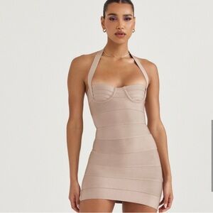 HOUSE OF CB 'Maliha' Latte Bandage Mini Dress NWOT